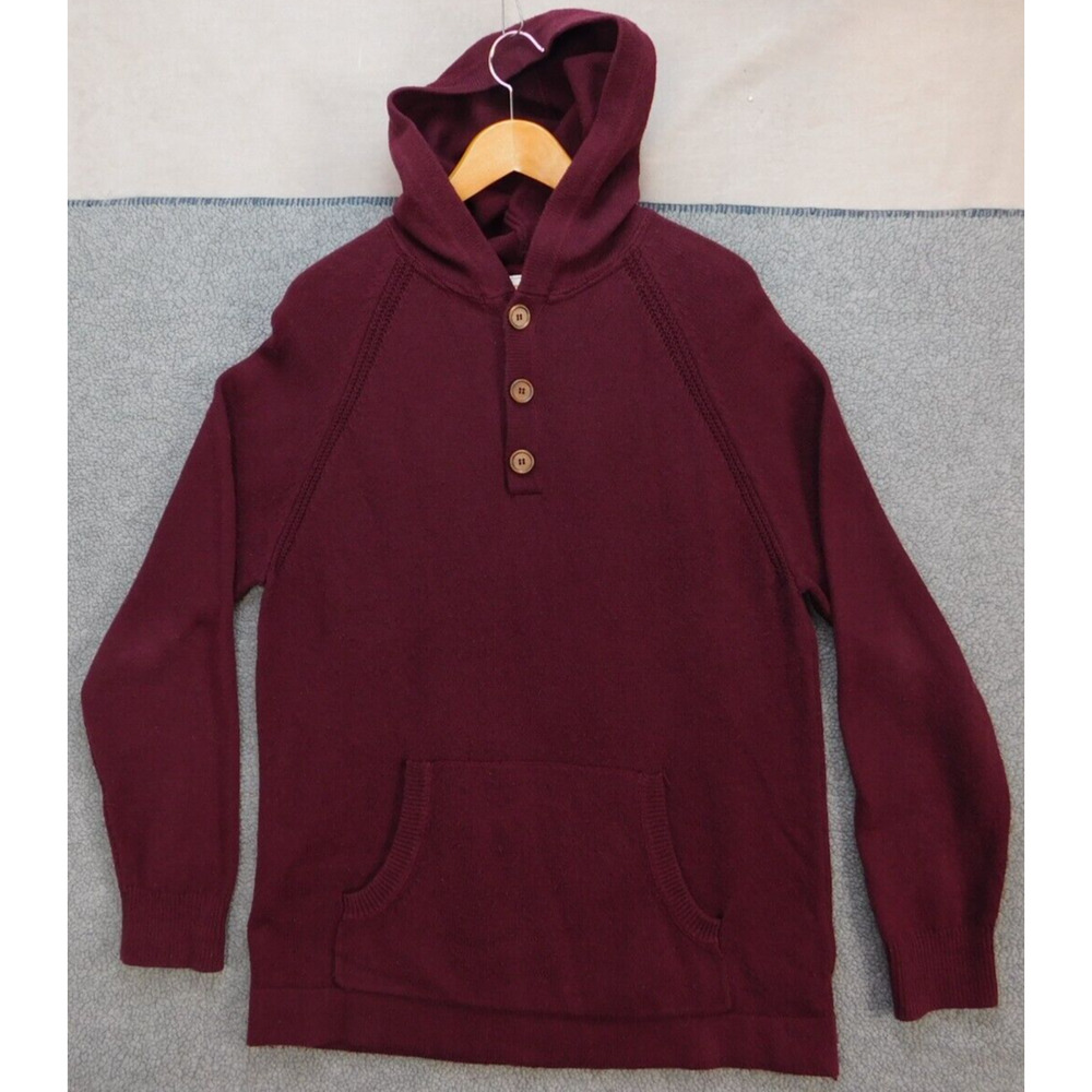 7 Diamonds 1/4 Button Pullover Sweater Men's L Burgundy Hooded